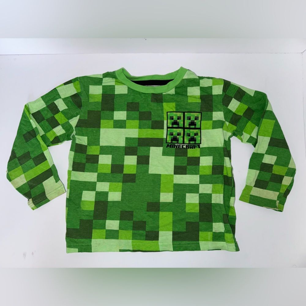 Minecraft size 6 Creeper Green Pixelated Long Sleeve Shirt